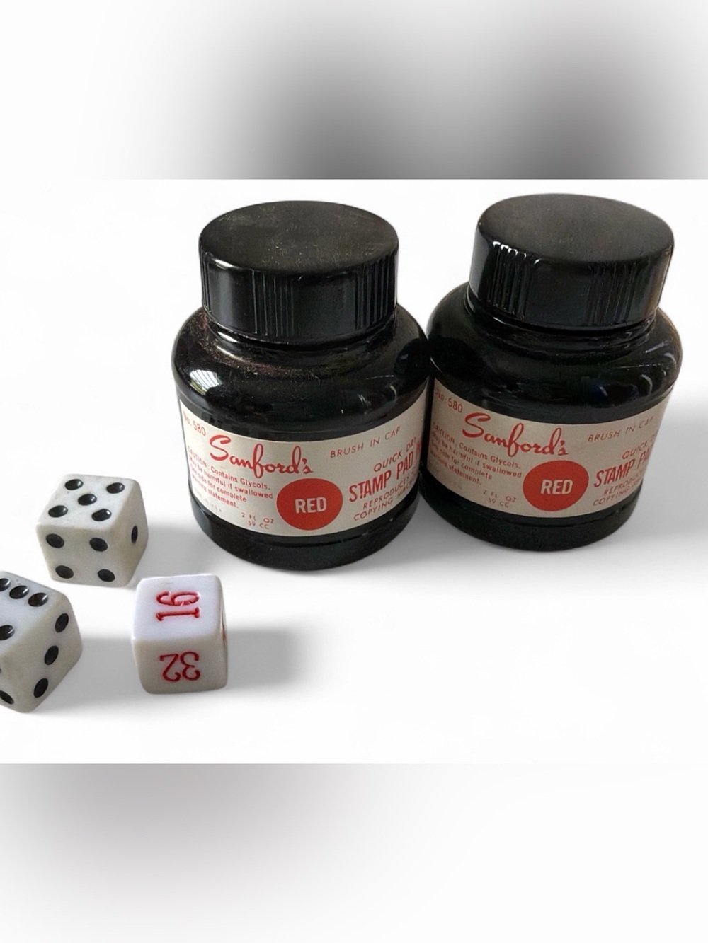 Vintage Sanford's Office Red Stamp Pad Ink Bottles - Lot of 2